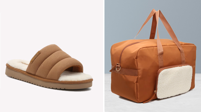 an Image of a Koolaburra By UGG Rommie Slides and a Weekender Bag