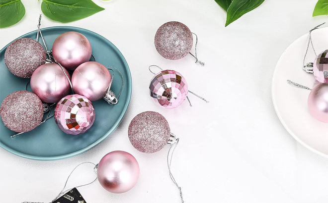 24ct Christmas Tree Ornaments Set 1 57 inches Mini Shatterproof Holiday Ornaments Balls in Pink
