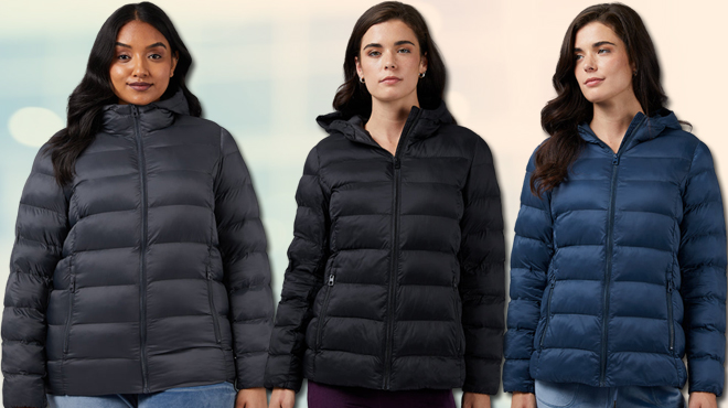 32 Degrees Womens Packable Hooded Jacket in Dark Colors