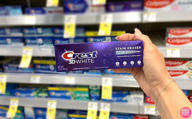 A Hand Holding a Crest Toothpaste