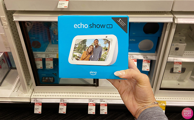 A Hand Holding the Echo Show 5 3rd Gen 2023 release 1 3