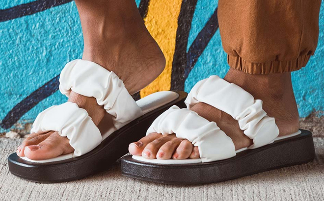 A Pair of Muk Luks Scrunchie Club South Beach Slide Sandal