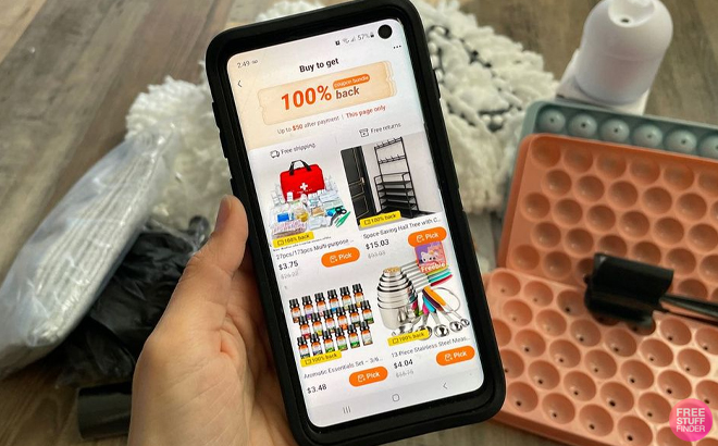 A Person Holding an iPhone with the Temu App Open A Person Holding an iPhone with the Temu App Open