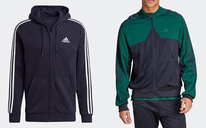 Adidas Men's Essentials Fleece 3 Stripes Full Zip Hoodie and Adidas Men's Tiro Track Top Adidas Mens Essentials Fleece 3 Stripes Full Zip Hoodie and Adidas Mens Tiro Track Top