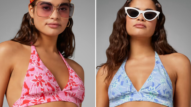 Adidas Womens Island club allover print bralette in Pink and Blue Tint