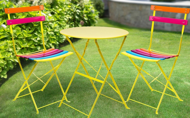 Alpine Corporation Steel Foldable Bistro Set Vibrant Rainbow in the Yard Alpine Corporation Steel Foldable Bistro Set Vibrant Rainbow in the Yard