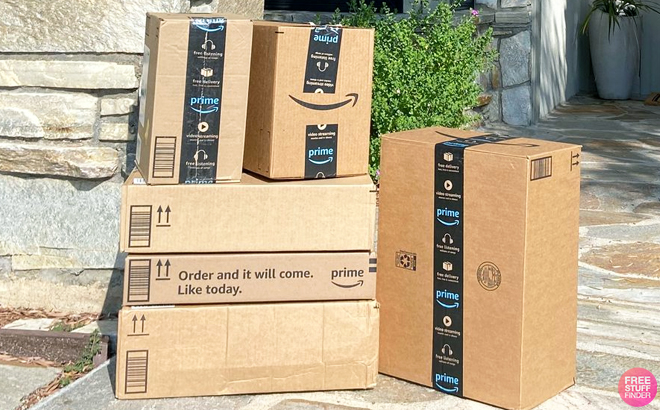 Amazon Delivery Boxes in Front of a Home