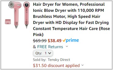 Amazon Hair Dryer Checkout Screenshot