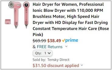 Amazon Hair Dryer Checkout Screenshot Amazon Hair Dryer Checkout Screenshot