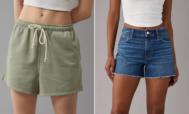 American Eagle Fleece Baggy Sweat Shorts and Strigid Super High Waisted Relaxed Denim Shorts