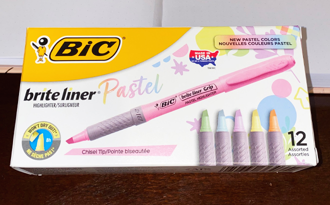BIC Brite Liner Grip Pastel Highlighter Set Box