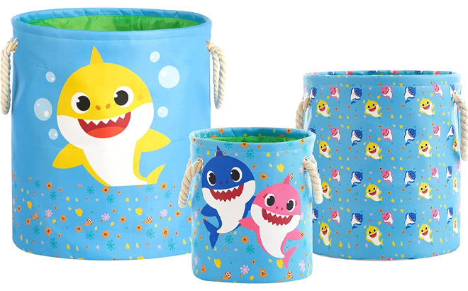 Baby Shark 3 Piece Fabric Nestable Toy Storage Basket Set on a Plain Background Baby Shark 3 Piece Fabric Nestable Toy Storage Basket Set on a Plain Background