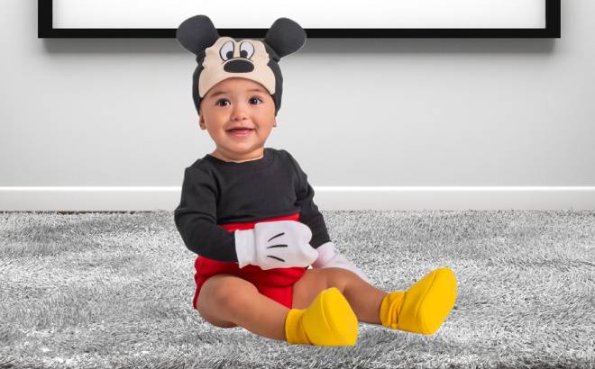 Baby Wearing a Mickey Mouse Costume Bodysuit