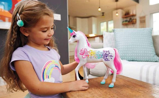 Barbie Dreamtopia Unicorn Toy Brush N Sparkle Pink and White Unicorn with 4 Magical Lights and Sounds