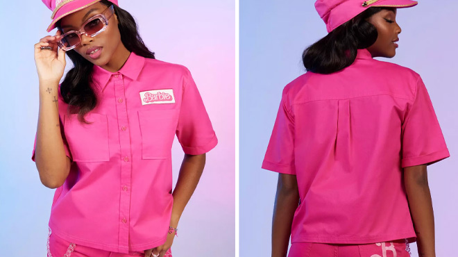 Barbie Work Girls Skimmer Woven Button Up Shirt