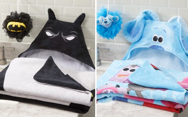 Batman Kids Hooded Towel and Character Loofah Set Cotton and Blues Clues Kids Hooded Towel and Character Loofah Set