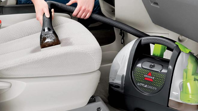 Bissell Little Green Portable Carpet Cleaner in car