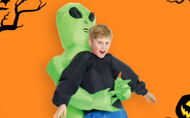 Boy Wearing Inflatable Halloween Alien Costume from Amazon reviews