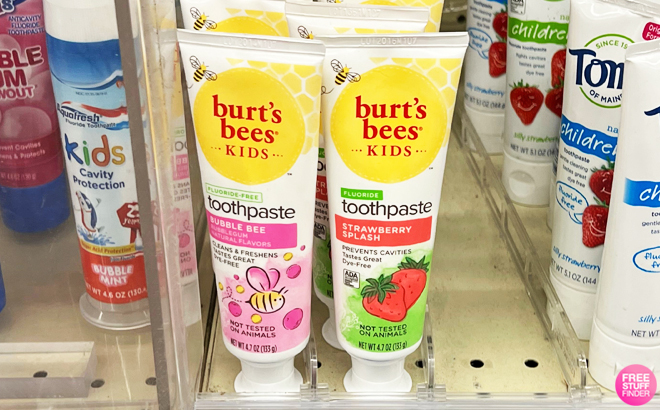 Burts Bees Kids Toothpaste on a Shelf