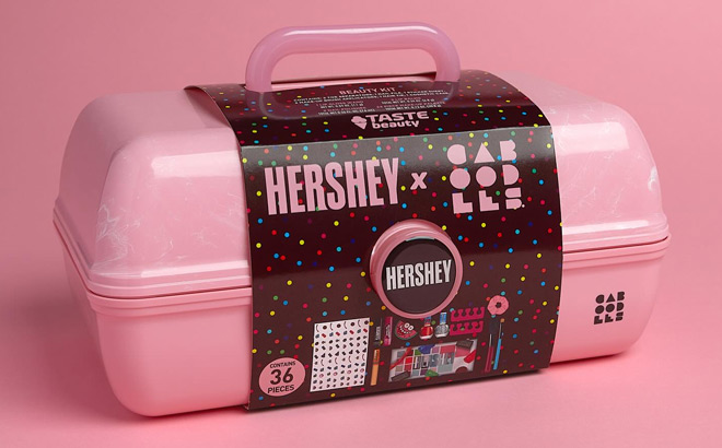 Caboodles Hersheys 13 Piece Cosmetic Case on Pink Surface