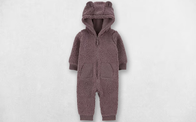 Carters Baby Bear Sherpa Jumpsuit on a Gray Background