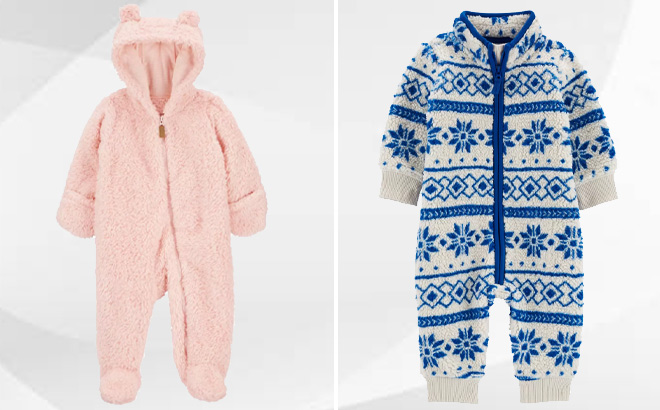 Carters Baby Hooded Sherpa Jumpsuit and Baby Fair Isle Fleece Jumpsuit 1