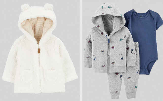 Carters Baby Zip Up Sherpa Jacket and Baby 3 Pc Quilted Doubleknit Jacket Set
