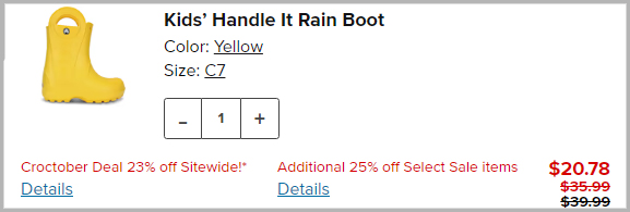 Checkout Screenshot of the Kids Handle It Rain Boots