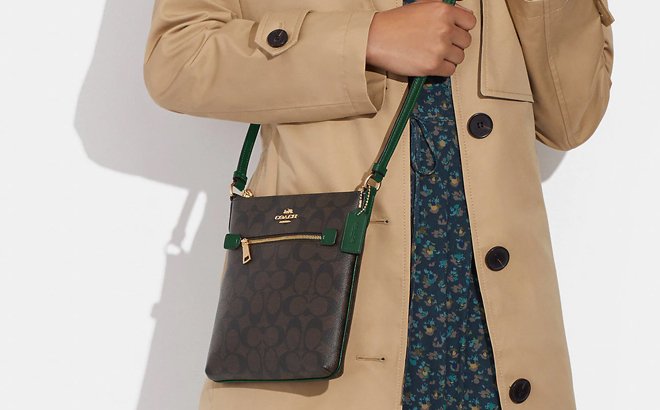 Coach Mini Rowan File Bag In Signature Canvas in Brown Dark Pine