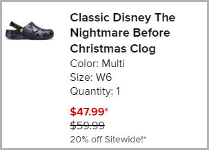 Crocs Disney The Nightmare Before Christmas Clog Checkout page