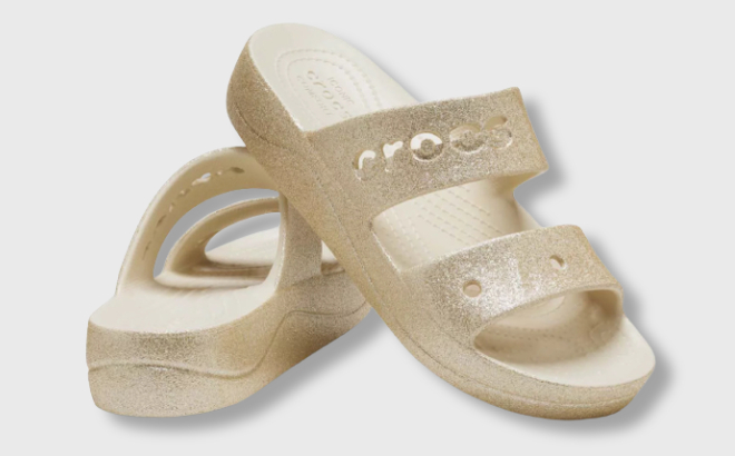 Crocs Womens Baya Platform Glitter Flip Sandals