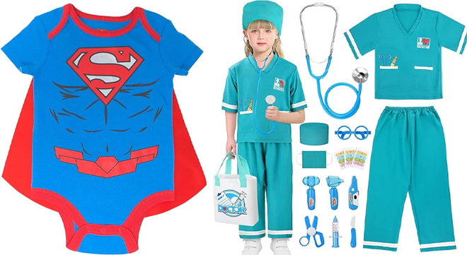 DC Comics Justice League Superman Baby Bodysuit and Doctor Costume For Kids Scrubs With Accessories