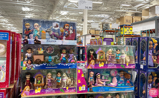 Disney Princess Petite Deluxe Doll Sets on a Shelf at Costco