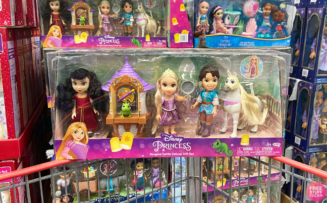 Disney Princess Tnagled Petite Deluxe Doll Sets on a Cart at Costco