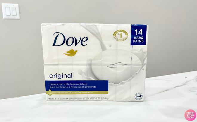 Dove Original Bar Soap 14 Pack on a Counter