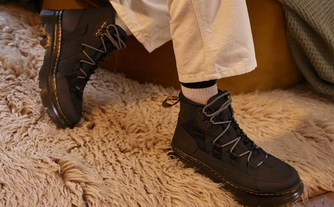 Dr Martens Womens Black Boury Leather Platform Boots