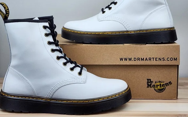 Dr Martens Zavala Leather Boots in White Color