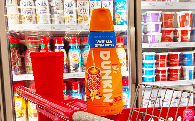 Dunkin Donuts Vanilla Coffee Creamer on a Target Cart Dunkin Donuts Vanilla Coffee Creamer on a Target Cart