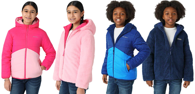 Four Children Wearing Eddie Bauer Youth Reversible Jackets