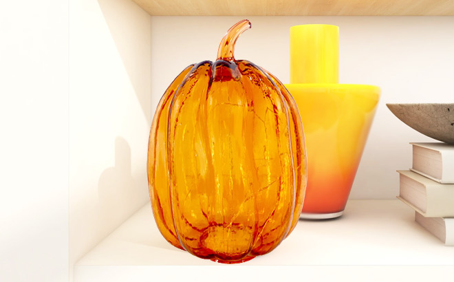 Fall Orange Amber Glass Pumpkin by Place Time