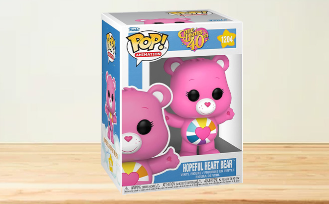 Funko Pop Care Bears 40th Anniversary Hopeful Heart Bear on a Table Funko Pop Care Bears 40th Anniversary Hopeful Heart Bear on a Table