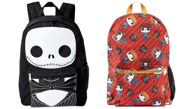 Funko Pop Disney Nightmare Before Christmas Backpack on the Left and Funko Pop Harry Potter Kids Backpack on the Right