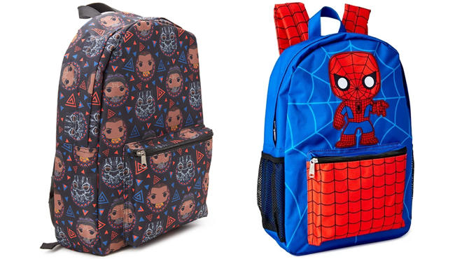Funko Pop Marvel Black PantherKids Backpack on the Left and Spider Man Kids Backpack on the Right