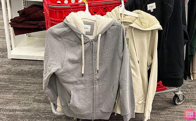 Goodfellow Co Mens High Pile Fleece Lined Hooded Zip Up Sweatshirt in Gray Color