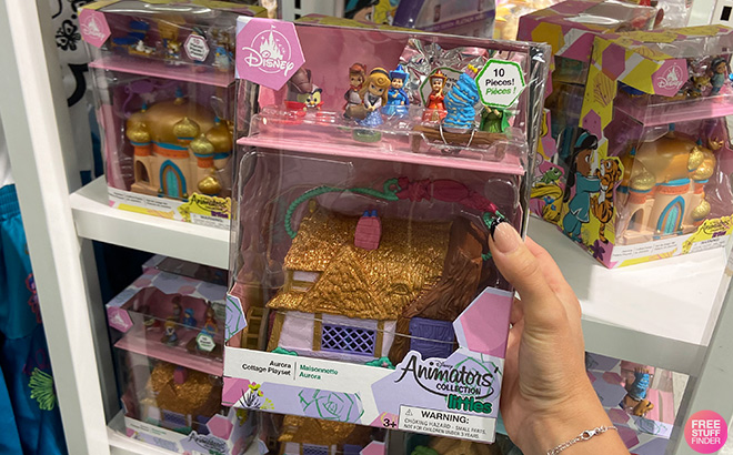 Hand Holding Animators Collection Littles Sleeping Beauty Aurora Cottage Playset