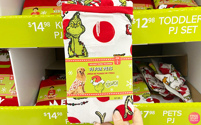 Hand Holding Dr Seuss Pets Grinch Matching Family Pajama Set at Walmart