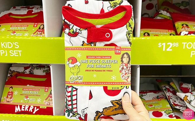 Hand Holding Dr Seuss Unisex Infants Grinch Matching Family Pajama Set at Walmart