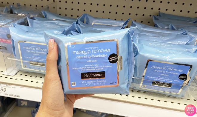 Hand Holding a Pack of Neutrogena Makeup Remover Wipes