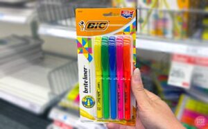 Hand holding BIC Brite Liner Assorted Highlighters 5 Count