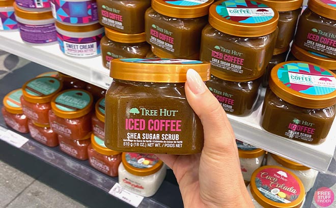 Hand holding Tree Hut Iced Coffee Shea Sugar Scrub 1